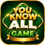 You Know All Game premium green and gold 3D logo with glossy gaming style.