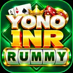 Yono INR Rummy – golden INR branding with playing cards, green background and RUMMY game interface